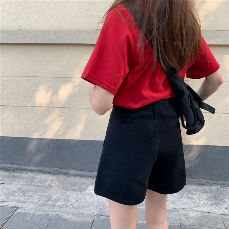 Korean version of high waist wide leg shorts loose and thin denim shorts