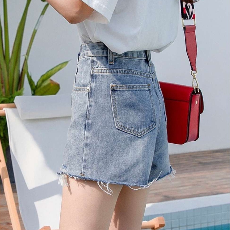 Quần Short Denim Lưng Cao Ống Rộng Mềm Mại Thời Trang Mùa Hè 2022 Phong Cách Hàn Quốc Cho Nữ