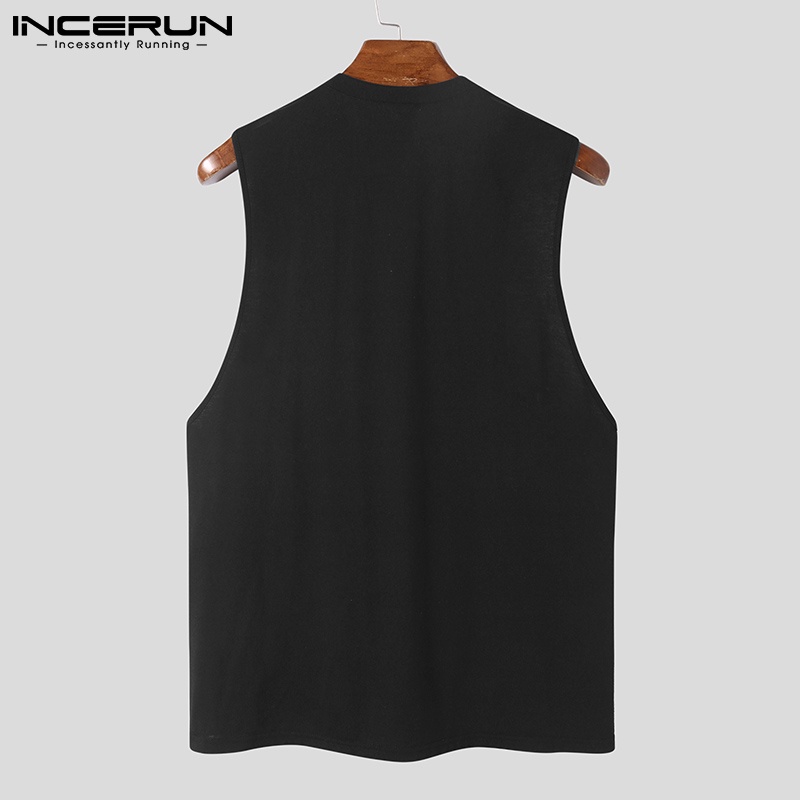 Áo ba lỗ INCERUN cổ tròn dáng rộng phối tua rua thời trang cho nam