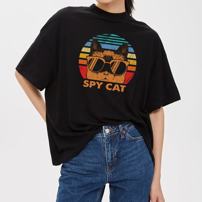 Áo Thun TIKME Unisex Mèo Đeo Kính Điệp Viên Spy Cat Cool Ngầu Size Xs-3Xl 100% Cotton