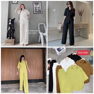 🔥🔥freeship💥set bộ quần dài + áo sơ mi cổ đức kèm ảnh thật chụp sàn