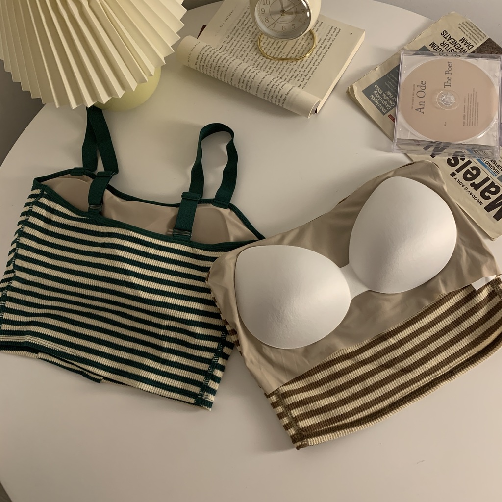 Áo Kiểu Ngắn Có Đệm Ngực Cài Nút Họa Tiết Kẻ Sọc Thời Trang Mùa Thu Mới