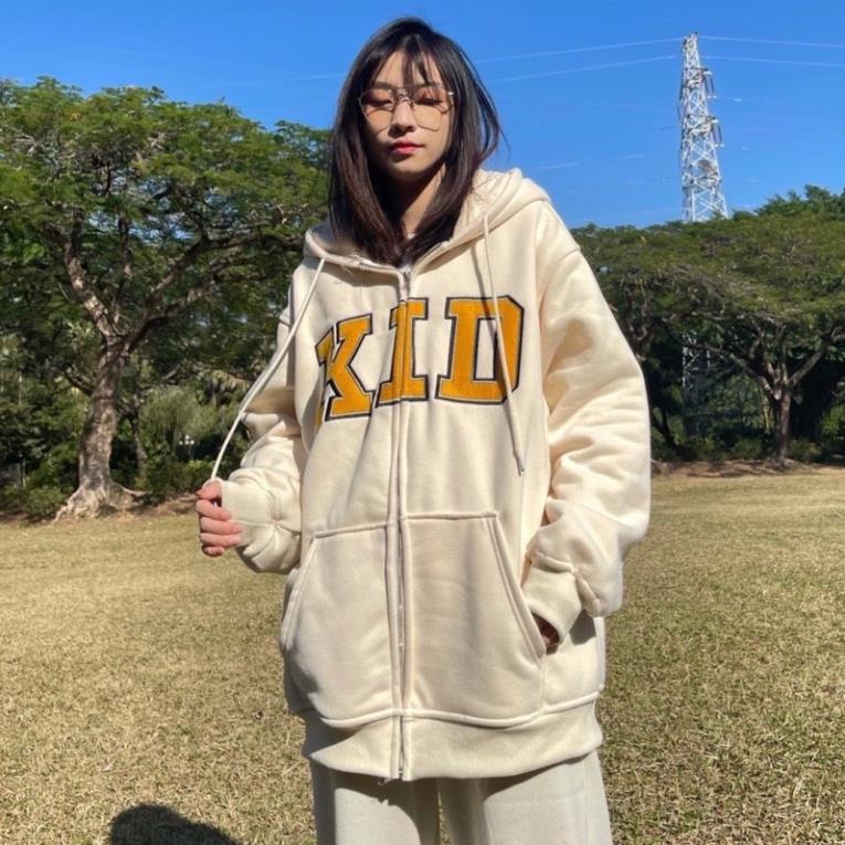 Áo Hoodie Zip Kéo Khoá Chữ KID Cao Cấp Chất Nỉ Ngoại Dày Dặn Form Rộng Tay Phồng-Unisex Nam Nữ( Hàng Sẵn)