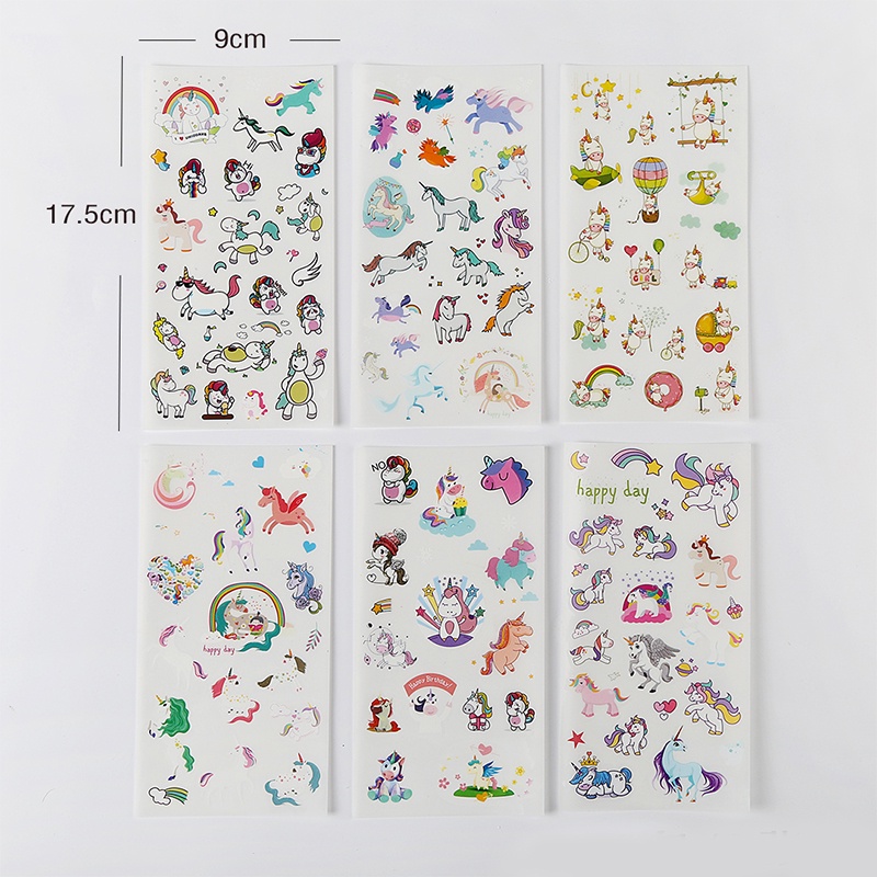 Set 6 Tấm Sticker Dán Trang Trí Hình Kỳ Lân Hoạt Hình Đáng Yêu