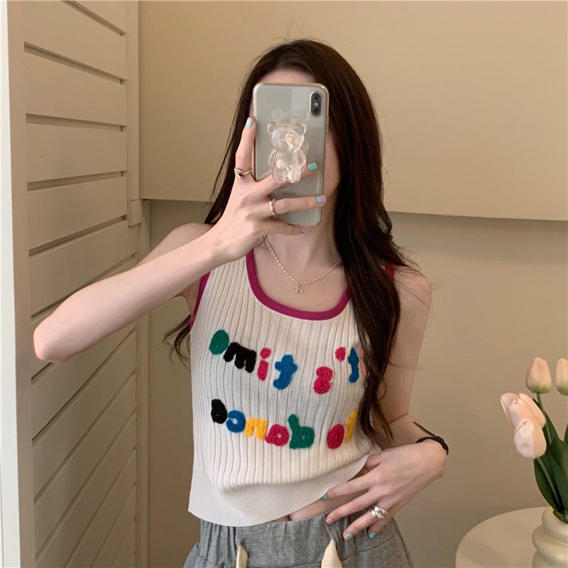 Jiashucheng Áo Dệt Kim Sát Nách Thêu Chữ Thời Trang Cho Nữ