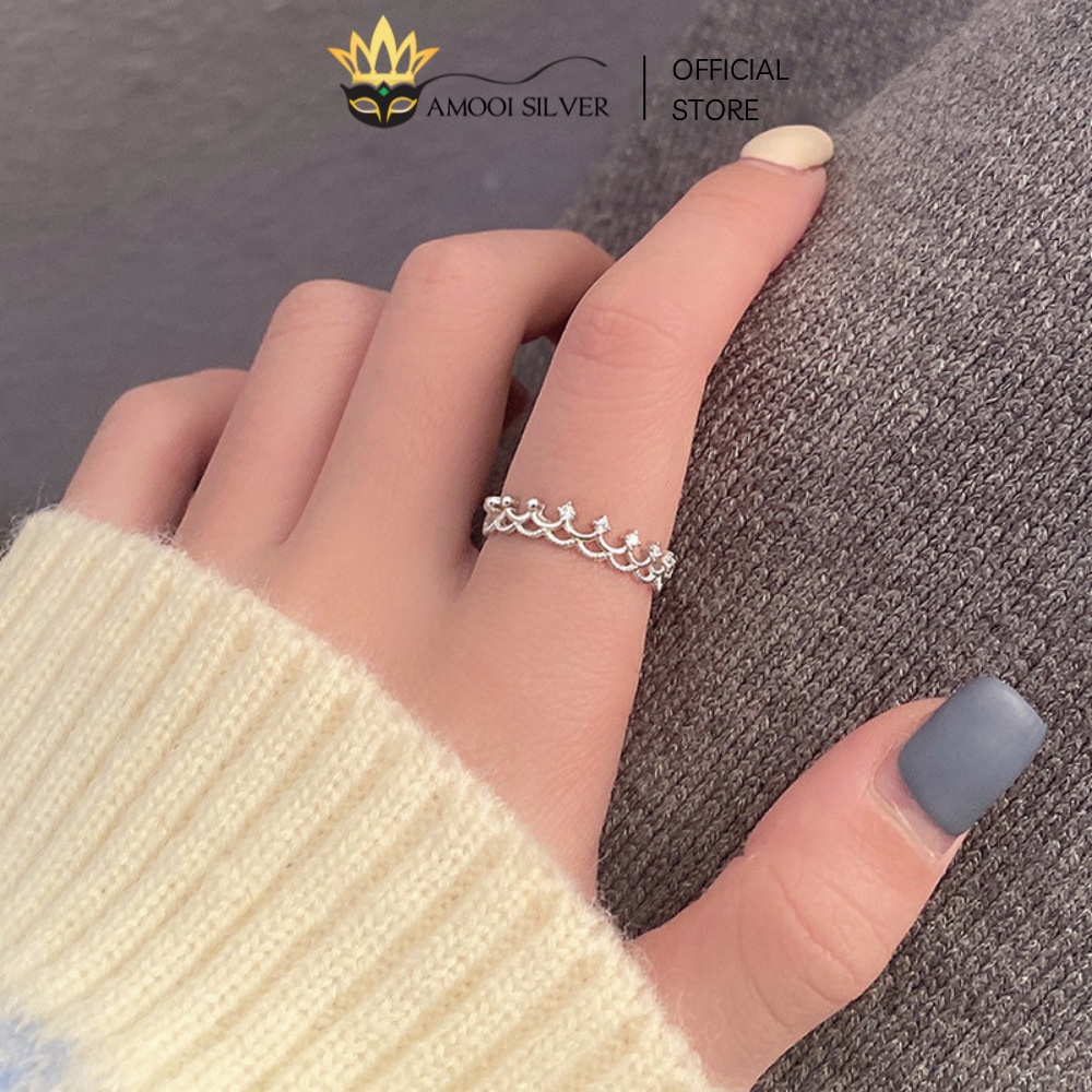 Nhẫn Bạc Cao Cấp S925 Freesize Mẫu Vương Miện Đính Đá - Amooi Silver AN11