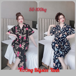 Đồ bộ bigsize đồ mặc nhà cao cấp 50-100kg chất lụa, Mango mềm mịn họa tiết sang chảnh