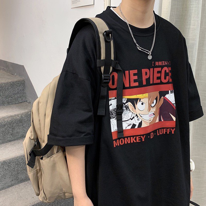 Áo Thun nam nữ from rộng tay lỡ In Hình Sanji D.Ace Luffy Zoro One Piece 2 Mặt Áo Đen Cực Ngầu