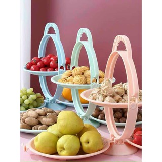 Khay Đựng Bánh Kẹo Tết Freeship Đĩa Đựng Hoa Quả 2 Tầng 3 Đĩa Chất Liệu Nhựa Gấp Gọn Được
