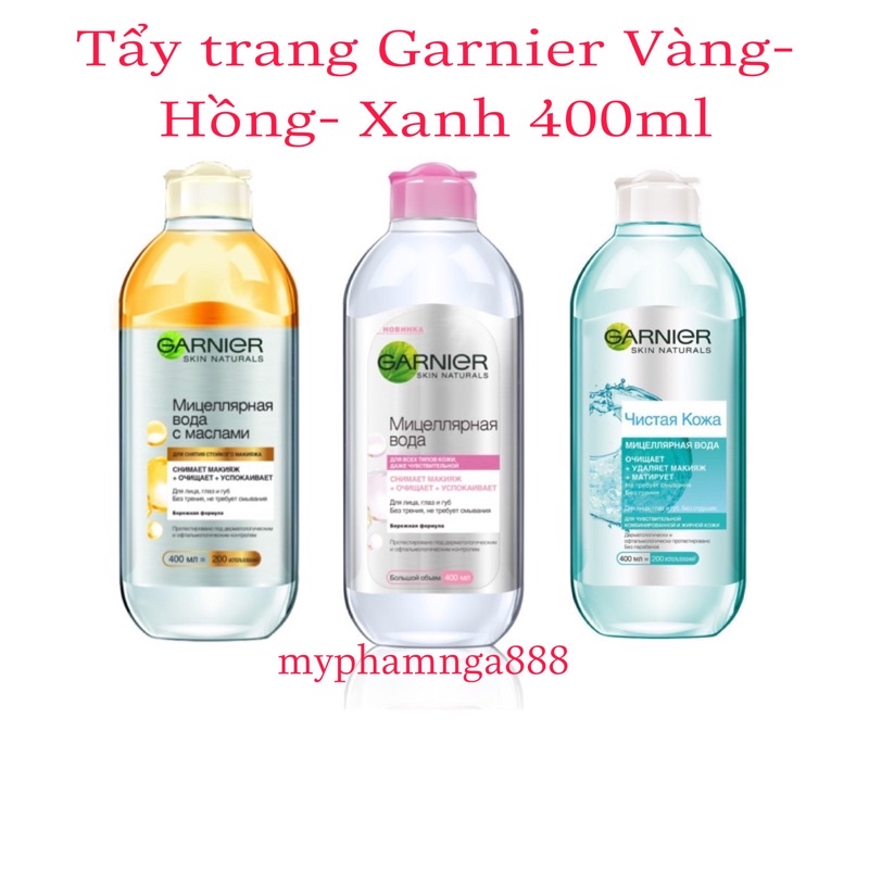 Nước Tẩy  trang Garnier Micellar Vàng/Hồng/Xanh 400ml