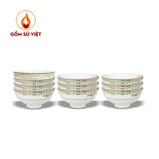 [HOT SALE] Bộ 10 Chén Viền Kim Xanh - Sứ Cao Cấp Minh Châu, muỗng sứ