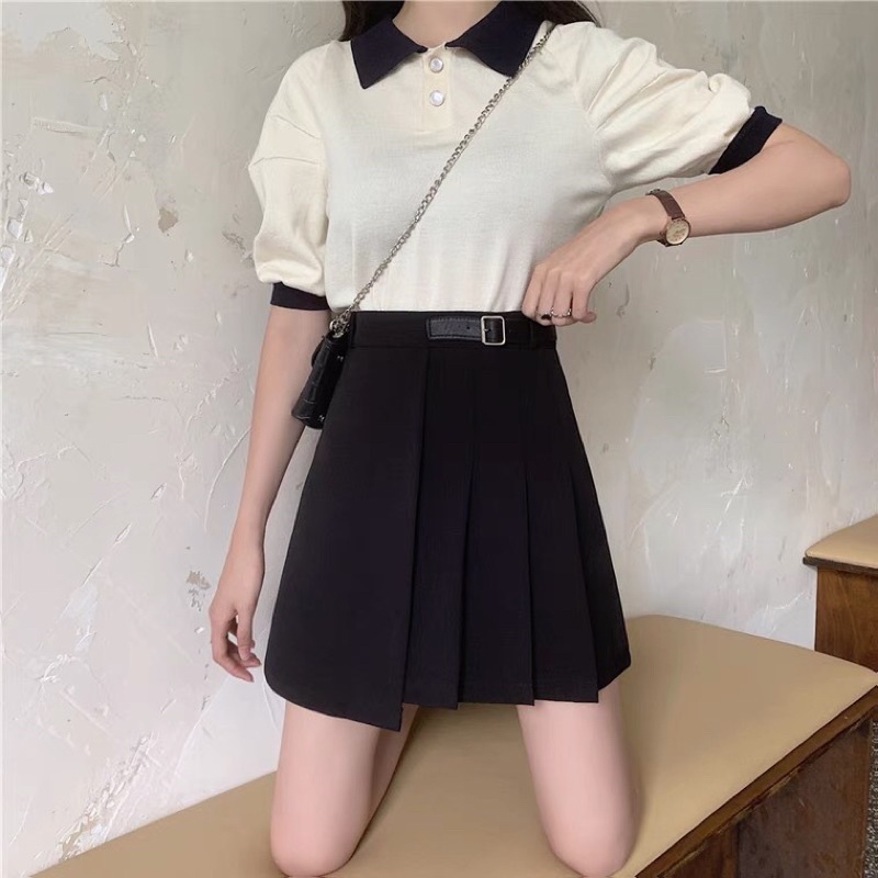 CHÂN VÁY XẾP LY NGẮN PHỐI ĐAI LỆCH HOTHIT 2021 | BigBuy360 - bigbuy360.vn