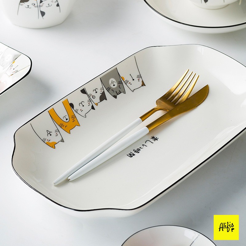 Bộ bát đĩa, bộ chén đĩa sứ họa tiết mèo xinh xắn 23 món cho 2 - 4 người – phụ kiện bàn ăn và quà tặng tân gia