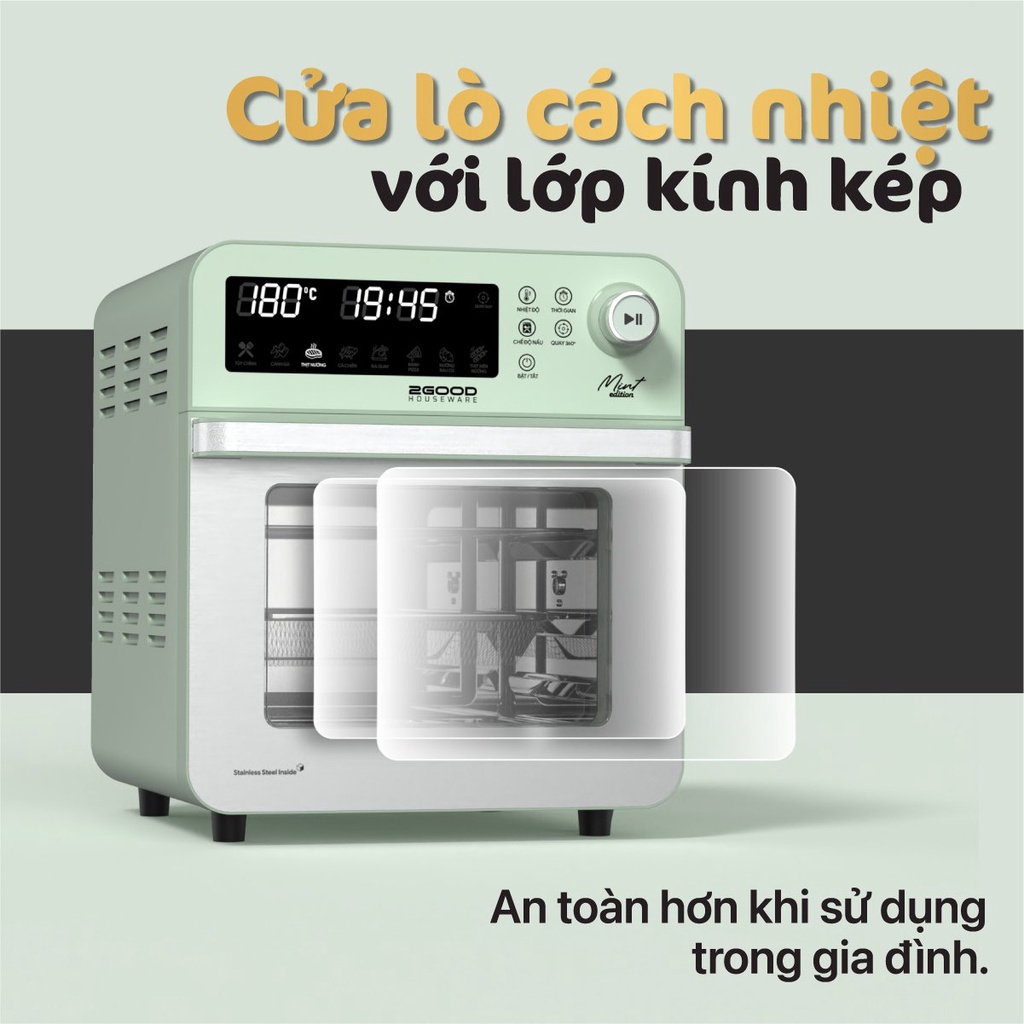 Nồi chiên không dầu 2GOOD Vortex S19 (14,5 Lít), Lõi Inox 304BA bóng chống gỉ đa chức năng 2GOOD S-19 - HAPOS Phân Phối