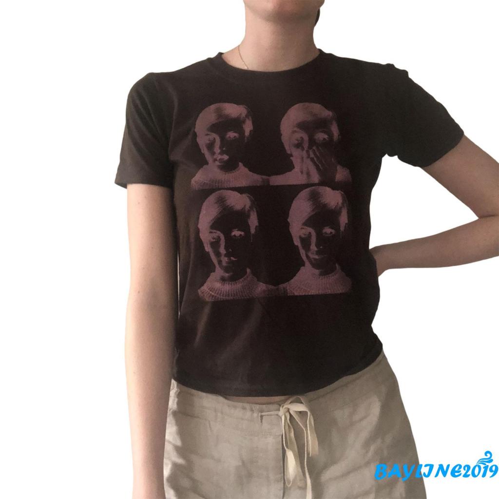 Áo Thun Tay Ngắn Cổ Tròn In Họa Tiết Chân Dung Cho Nữ