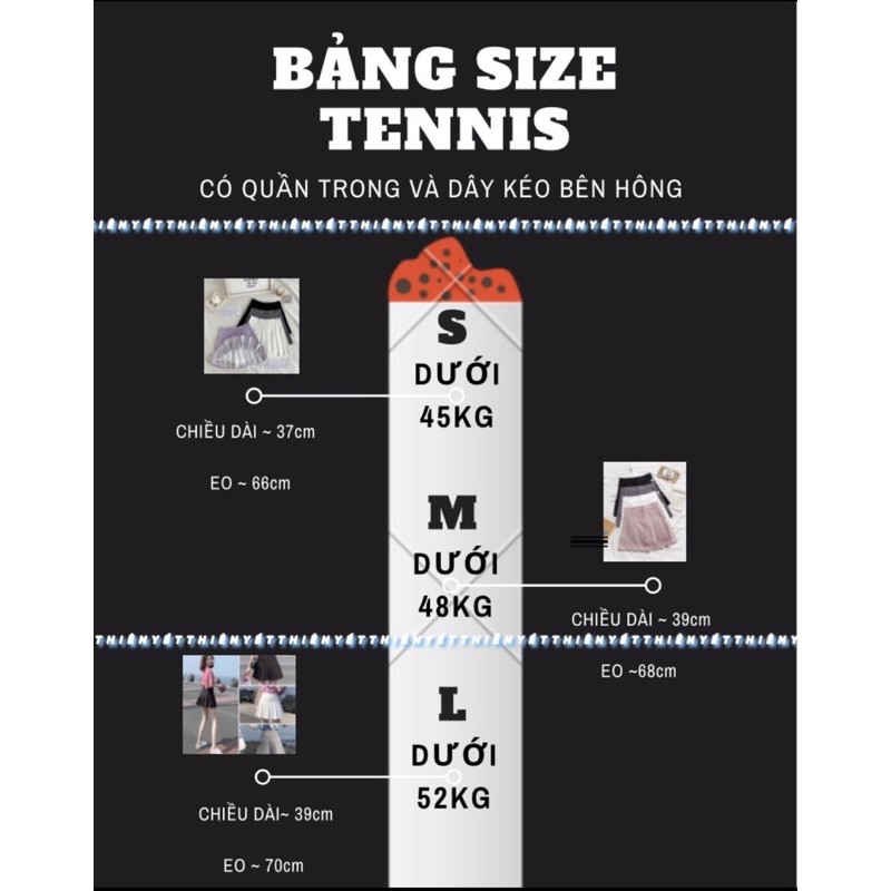 CHÂN VÁY TENNIS XẾP LY CHỮ A TRẮNG + ĐEN CÓ QUẦN TRONG