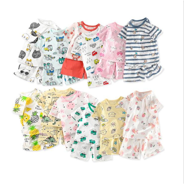 Bộ Đồ Ngủ 2 Món Áo Thun Cotton Tay Ngắn Phối Lưới In Hình Voi Dumbo + Quần Short Dễ Thương Thời Trang Mùa Hè Cho Bé Trai Gái 1-13 Tuổi