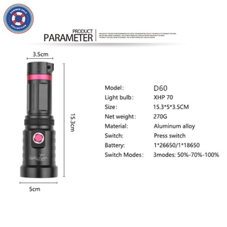 Powerful P70 Scuba Diving Flashlight Diver Light LED Underwater Torch Lamp