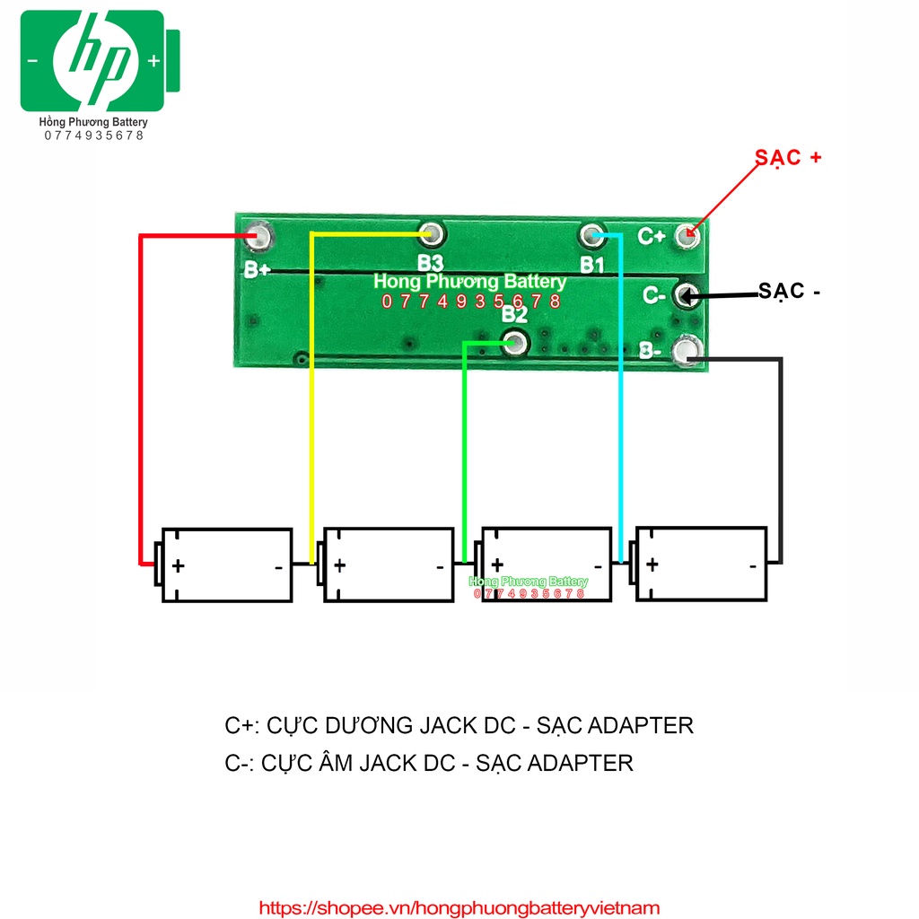 Mạch ghép 4s-14.4v siêu nhỏ kt 10x30mm