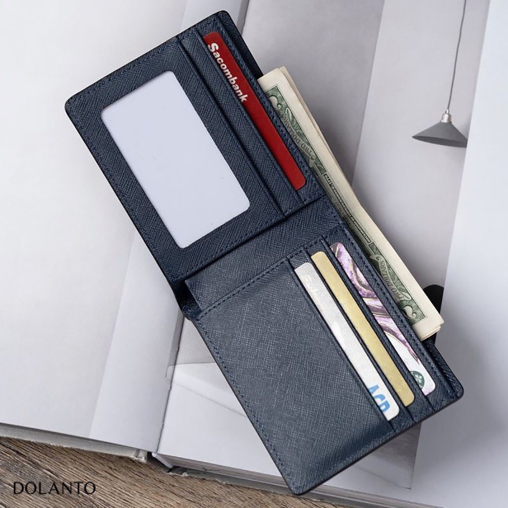 VÍ DA COSMOS Ngắn Gập Saffiano Nhập Khẩu Cao Cấp Chống Thấm Nước Unisex Nam Nữ DOLANTO