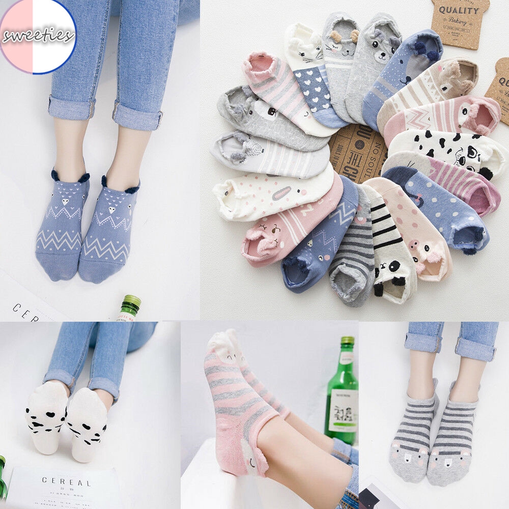 Vớ Cotton Mềm Mại Thoáng Khí In Hình Thú Hoạt Hình Dễ Thương 6 Kiểu Lựa Chọn Cho Nữ