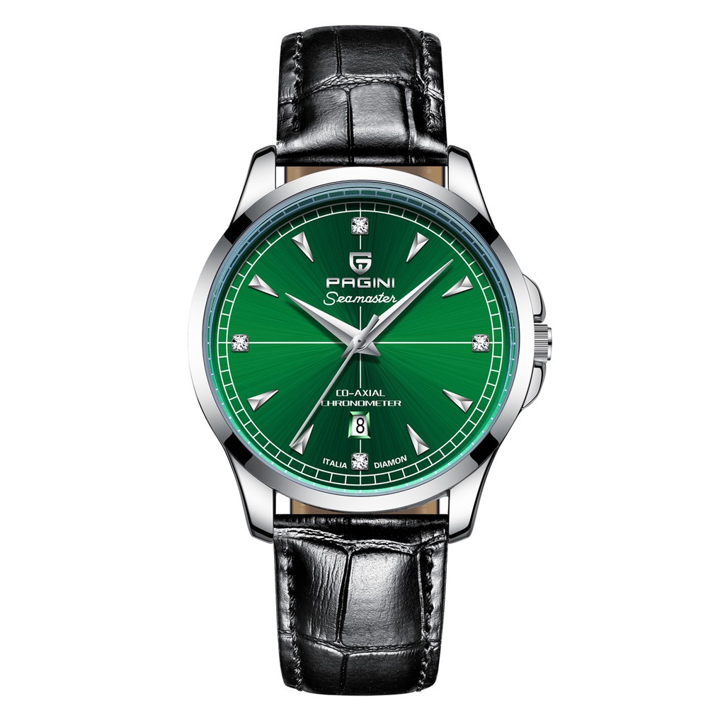 Đồng Hồ Nam PAGINI PA15588 Mặt Xanh Dây Da Cao Cấp Mặt Kính Chống Xước, Chống Nước Tặng Kèm Pin - BH Hãng 12 Tháng