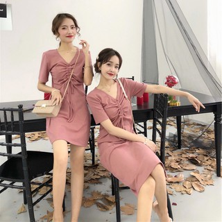 Váy suông, đầm xuông rút ngực Hồng Pastel