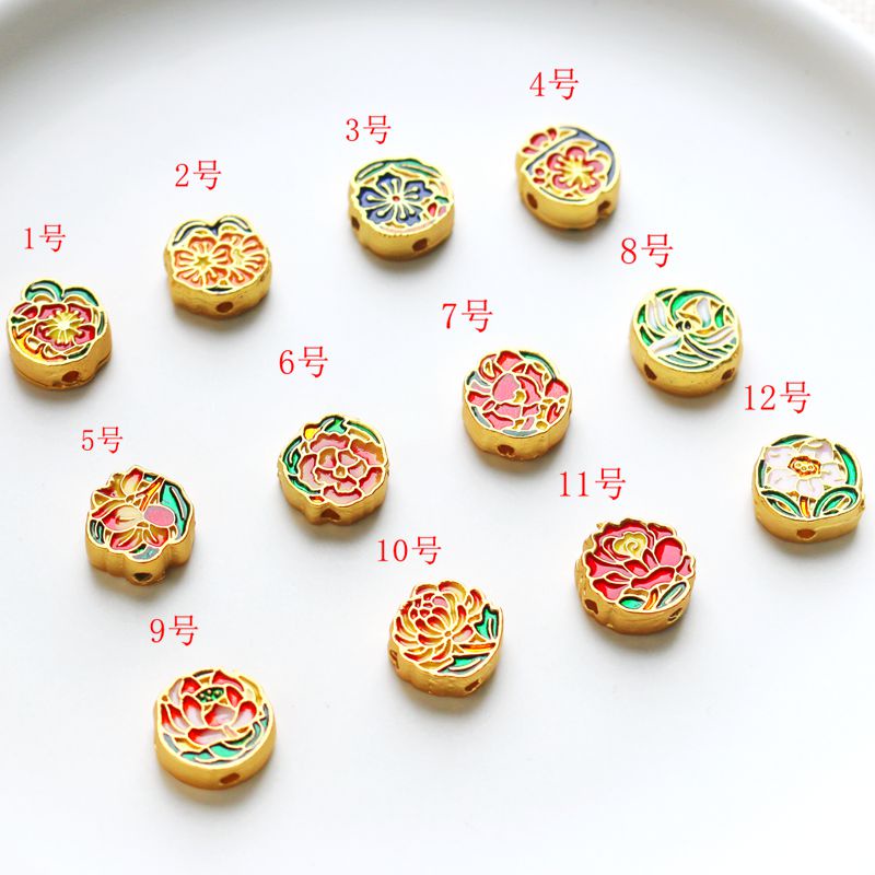 Hạt Xỏ Vòng Tay Màu Vàng 18K Mặt Nhám Hình Tròn Họa Tiết Hoa Cúc Phong Cách Retro diy