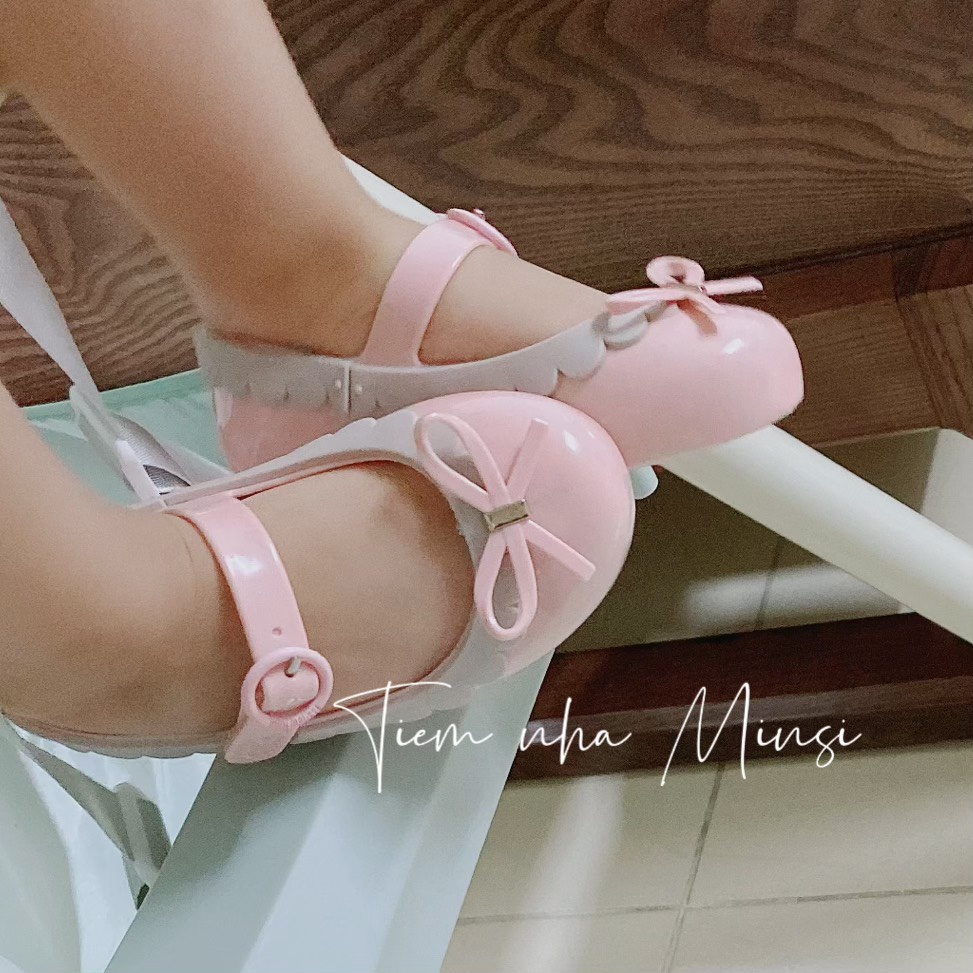 Giày nhựa thơm Melissa mẫu nơ hồng bèo trắng cực xinh dành cho bé gái từ 1 đến 5 tuổi