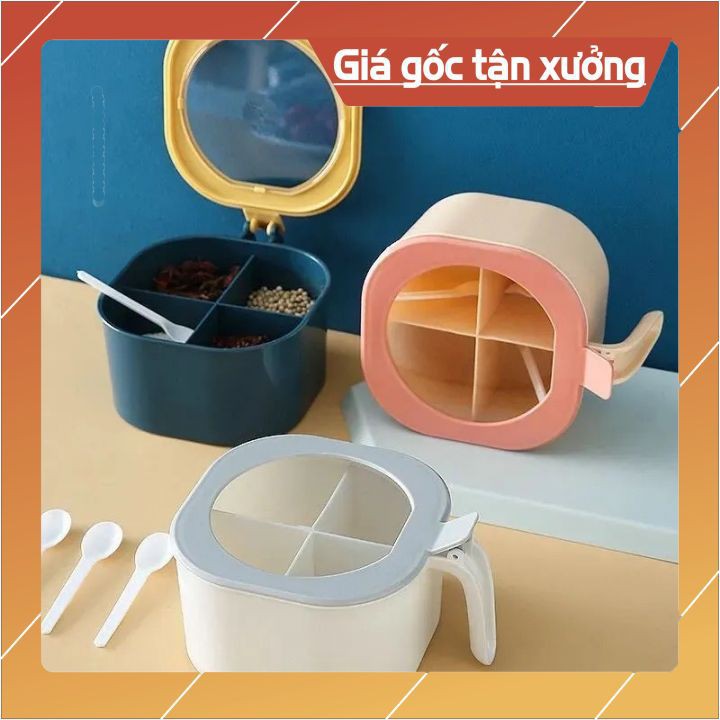 Hộp đựng gia vị -Hộp gia vị 4 ngăn -bằng nhựa cao cấp có nắp đậy kèm thìa muỗng  tiện dụng cho nhà bếp | BigBuy360 - bigbuy360.vn