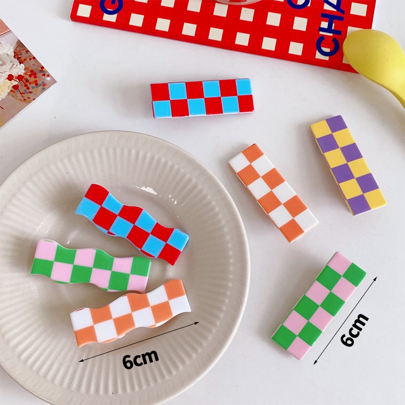 Kẹp Tóc Họa Tiết Caro Phong Cách Retro Thời Trang Cho Nữ