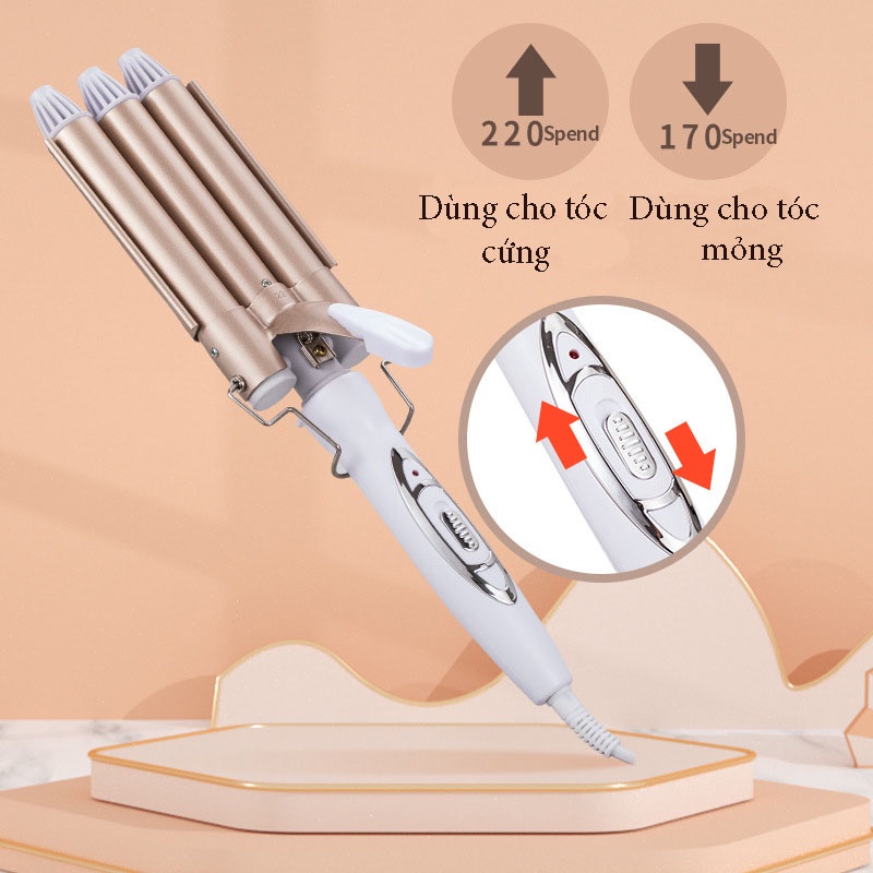 Máy uốn tóc 3 trục, máy uốn sóng nước dụng cụ làm tóc thế hệ mới, điều chỉnh được nhiệt độ,làm nóng nhanh dễ sử dụng