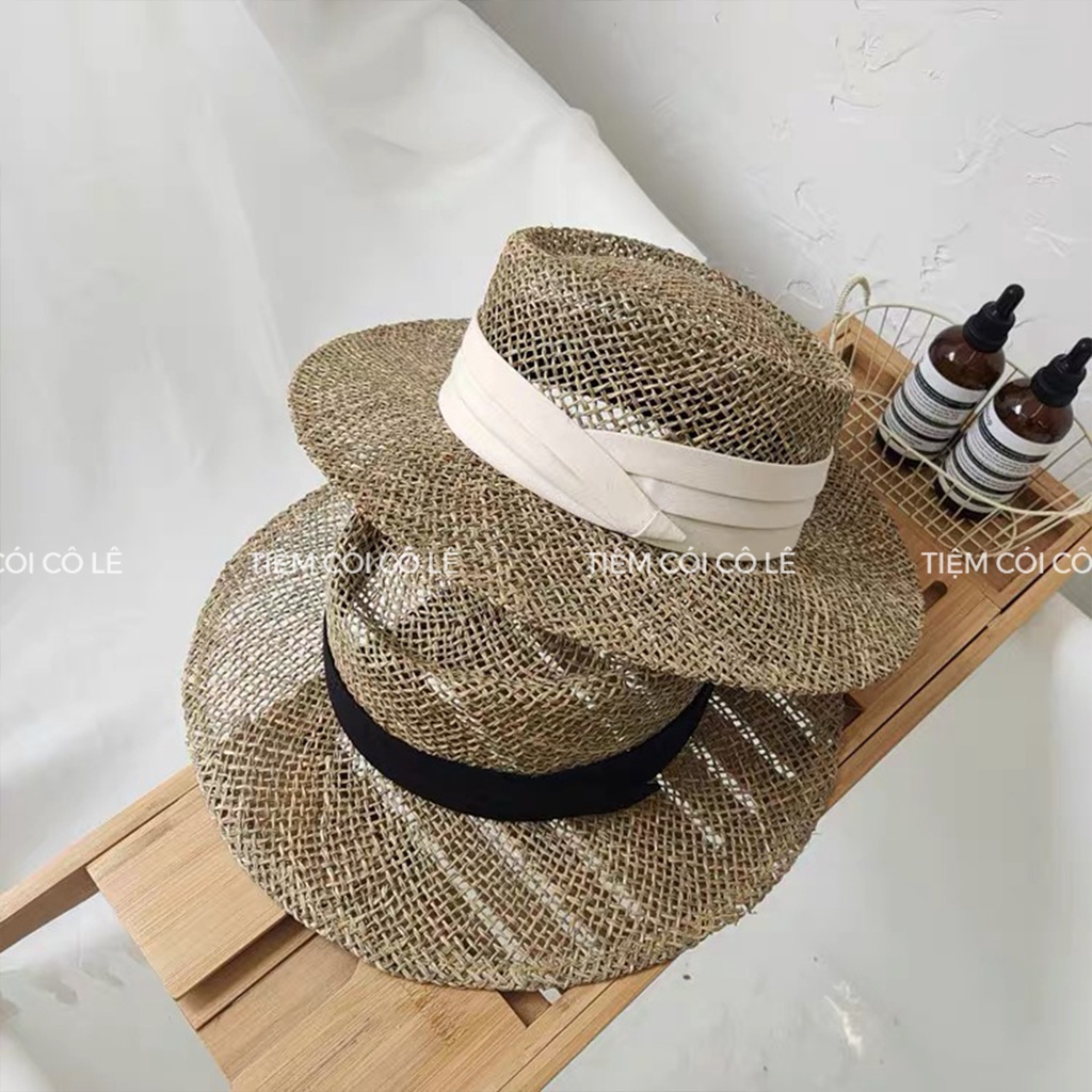 Nón cói thưa panama cao cấp, mũ cói rộng vành thời trang đi biển - Tiệm Cói Cô Lê
