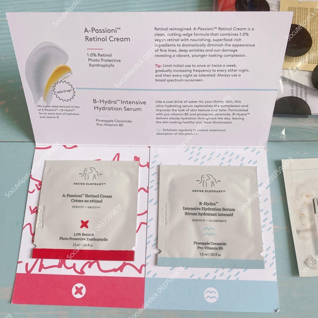 Set sample dưỡng Drunk Elephant (Kem chống lão hóa A-Passioni Retinol 1.5ml và serum dưỡng ẩm B-Hydra)