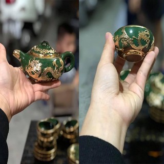 Bộ ấm chén ngọc bọc đồng