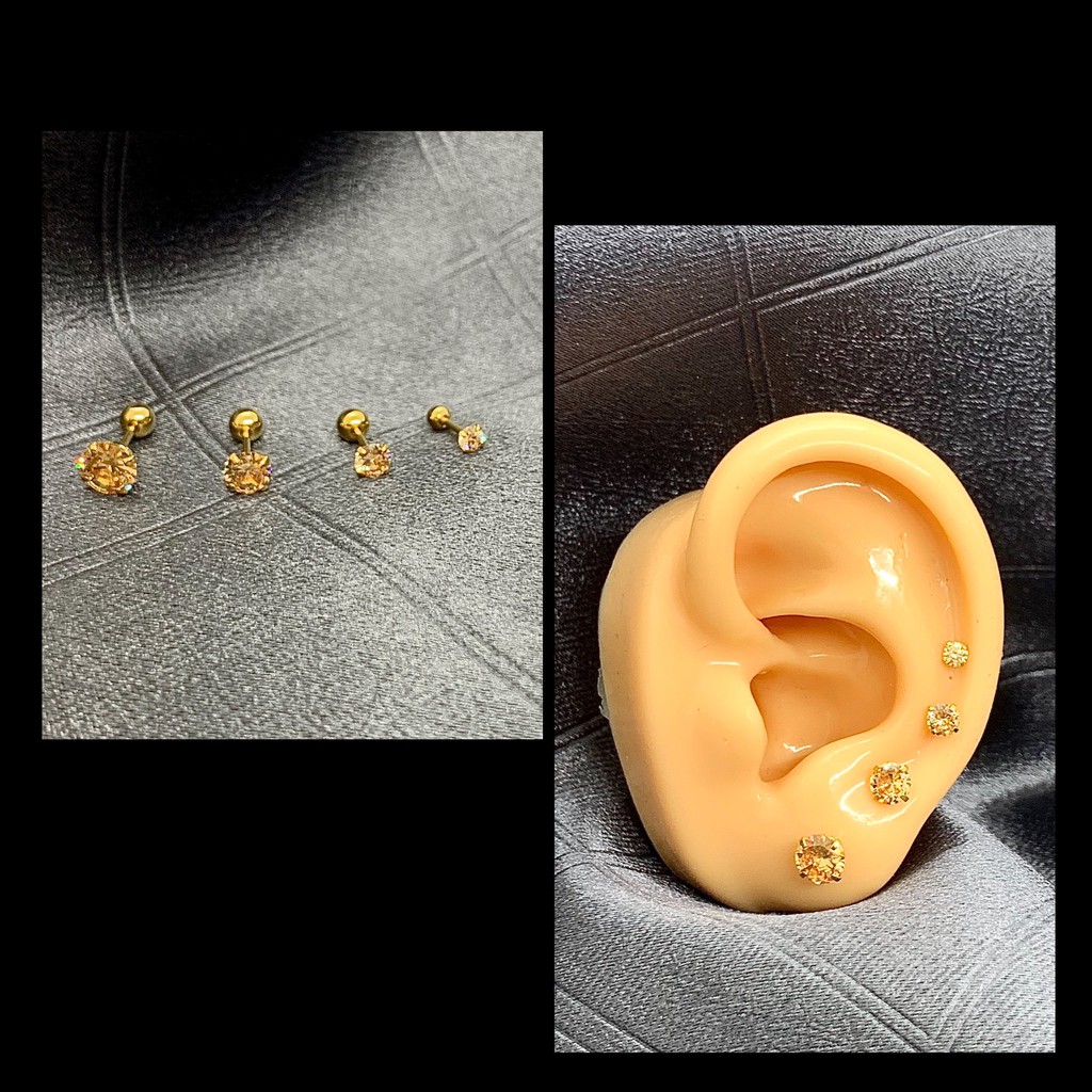 Khuyên tai nụ đá màu vàng gold cá tính - khuyên thép ko gỉ