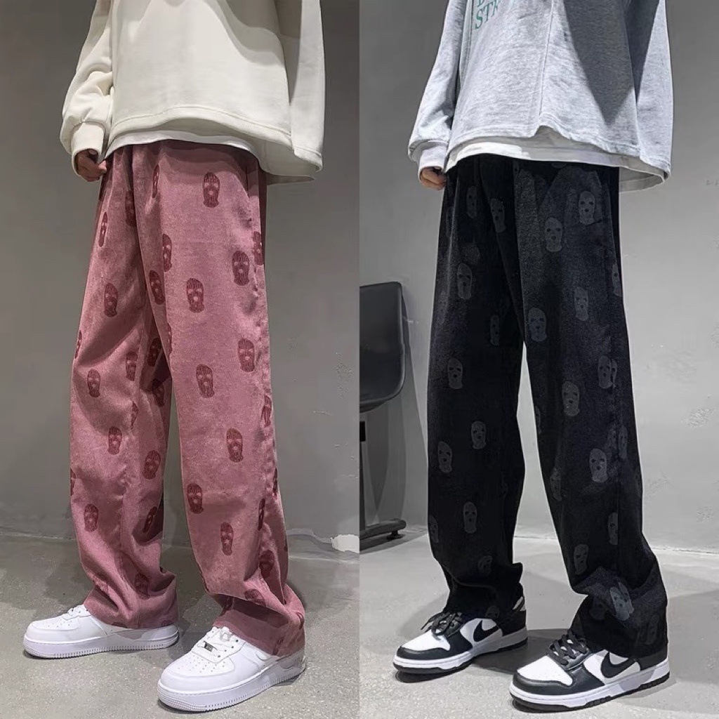 Quần baggy lưng cao in hình đầu lâu cá tính độc đáo cho nữ