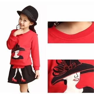 Set váy bé gái áo đỏ dài tay