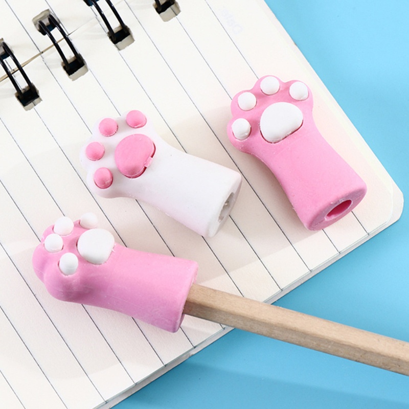 Bộ 3 Nắp Đậy Bút Chì Hình Chân Mèo Hoạt Hình Không Độc Hại Trang Trí