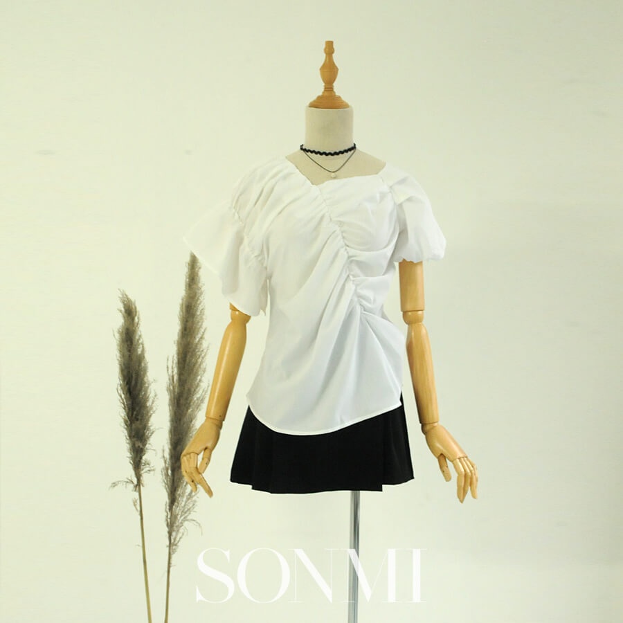 Áo Kiểu Blouse Tay Ngắn SONMI Nhún Bèo Lệch Vai LEMIZ CROP