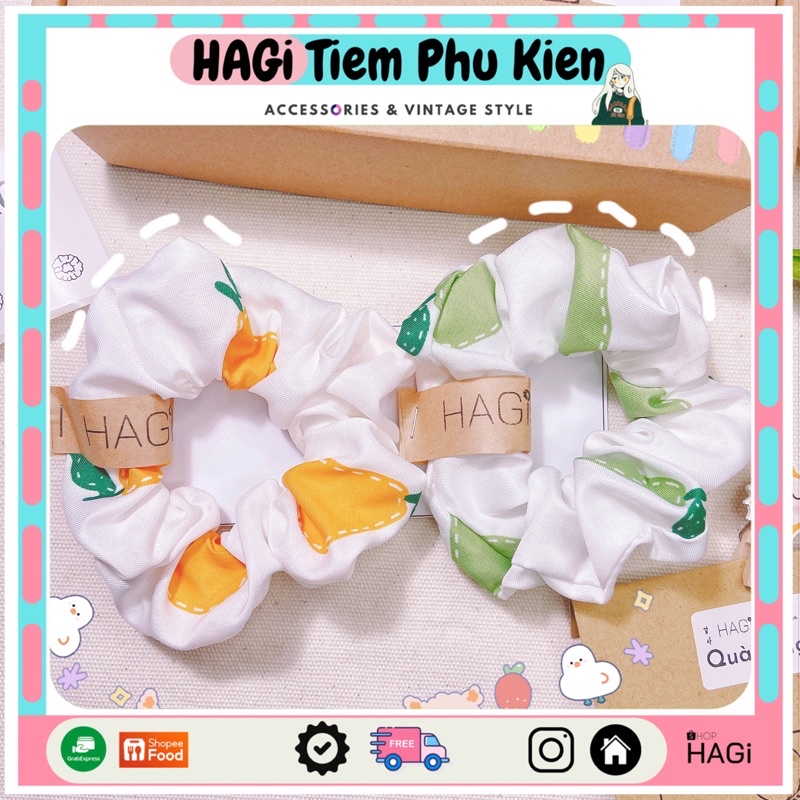 Dây buộc tóc vải Scrunchies NEW 2021 Trái Bơ Dễ Thương Vintage Thiết Kế Hiện Đại Phong Cách Hàn Quốc Học sinh Sinh viên