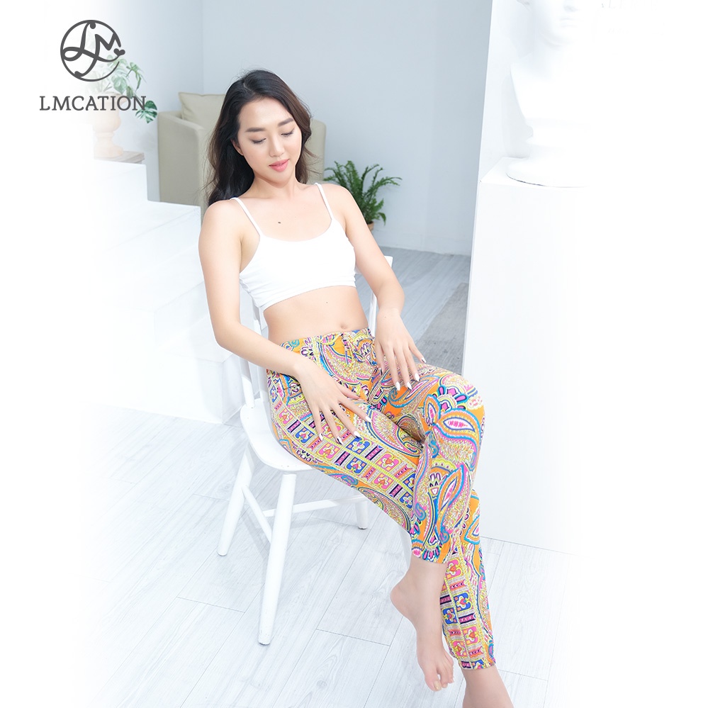 Bộ Đồ Thể Thao Nữ LMcation- Áo bikini Elisa màu trắng &amp; Quần dài đa năng Dana màu thổ cẩm