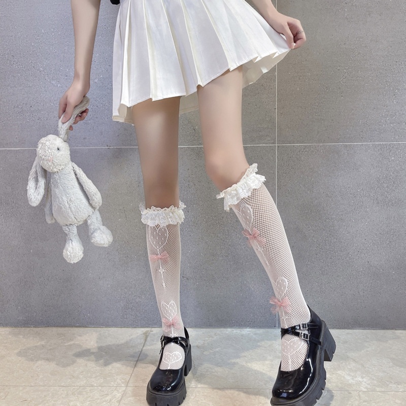 Tất, vớ bắp chân ren lưới đính nơ dọc phong cách lolita, thoáng mát, cá tính, cosplay Gợi Cảm Cho Nữ