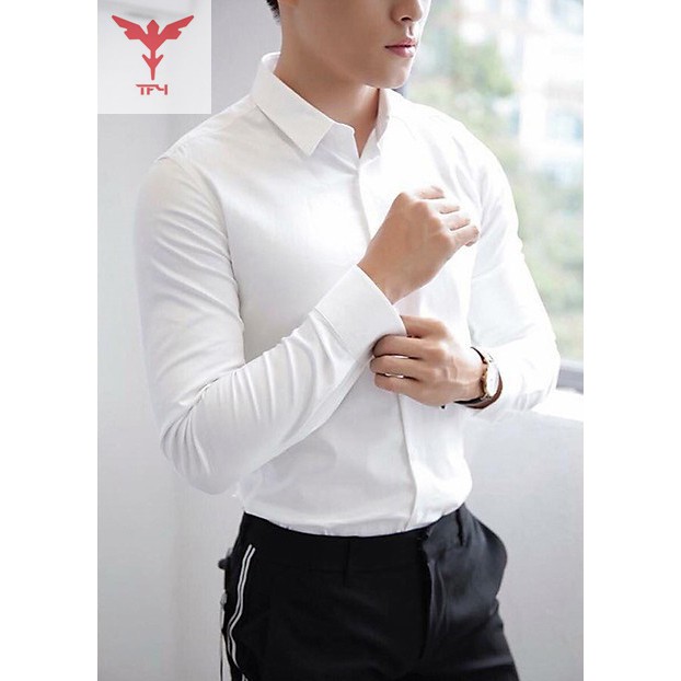 [Mã FAMAYMA2 giảm 10K đơn 50K] Áo Sơ Mi Nam trắng dài tay Hàn Quốc form body, vải lụa Thái chống nhăn [Thời Trang Nam] | BigBuy360 - bigbuy360.vn