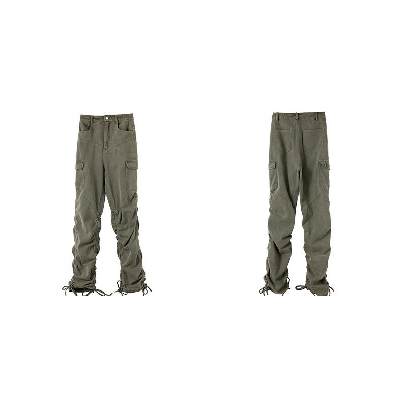 Quần Jeans Lưng Cao Ống Rộng Thiết Kế Dây Rút Phong Cách Đường Phố Mới Mùa Hè Cho Nữ