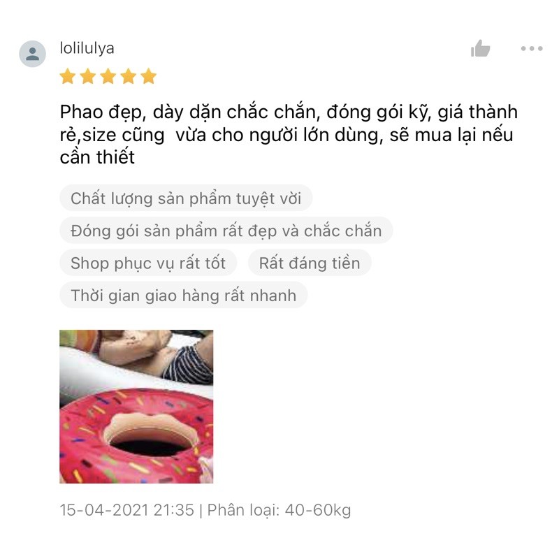 Phao bơi donut màu hồng size lớn, chịu lực lên tới 100kg. Phao bơi người lớn. Phao tròn dày dặn chống lật an toàn