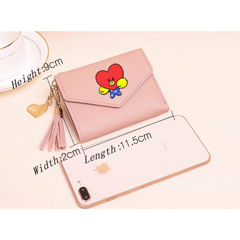 Ví Da PU Cầm Tay Dạng Gập 2 Ngăn In Hình BTS BT21 Dễ Thương