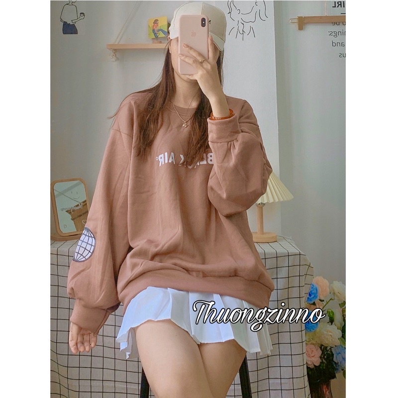 [Ảnh thật/Video]Áo hoodie nỉ bông tông màu nâu tây Áo sweter basic dáng rộng Hàn Quốc