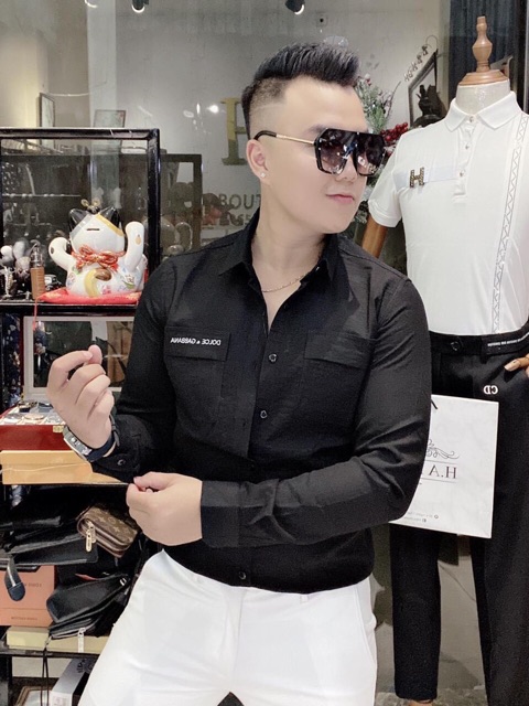 Áo somi đũi Nhật nam mẫu mới 2020 tay dài cổ bẻ có hai túi trước ngực thêu chữ | BigBuy360 - bigbuy360.vn