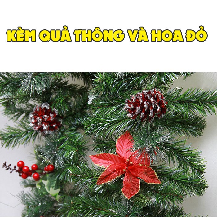 Sợi lá thông trang trí noel giáng sinh 2m7 có quả thông noel trang trí tường, cửa sổ, cửa ra vào, phòng ngủ, phòng khách